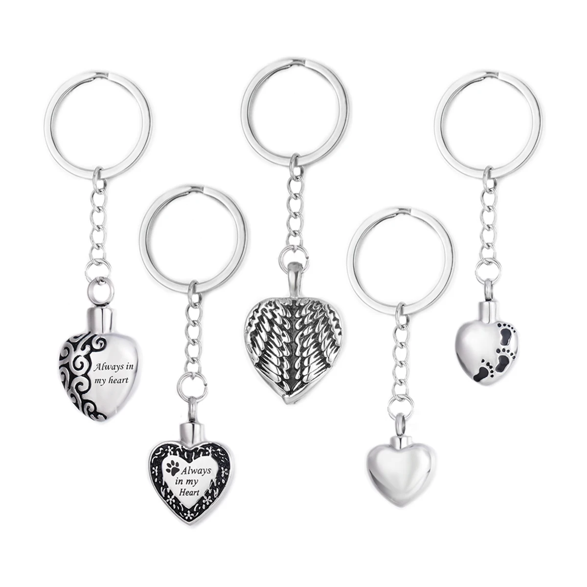 

Always in My Heart Cremation Memorial Ash Keepsake keyChain Stainless Steel Urn Pendant Classic Jewelry Gift Keyrings