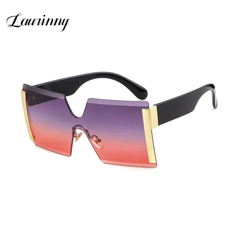 Vintage One Piece Oversized Sunglasses Women Rimless Brand Designer Fashion Shades Windproof Big Frame Sun Glasses Female UV400