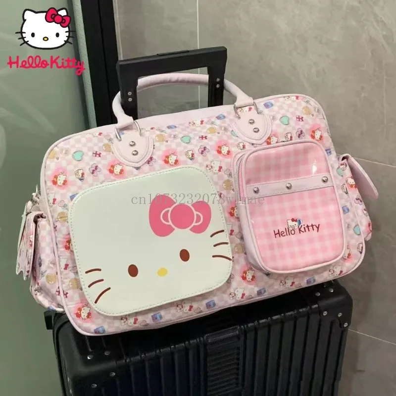 Sanrio Hello Kitty Travel Bag Women Y2k Sweet Girl Large Capacity Handbag Kawaii Portable Crossbody Storage Bag Handheld Gym Bag