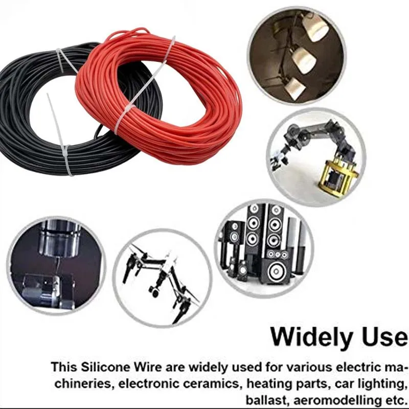 Cable de alimentación de silicona suave para batería de coche, Cable eléctrico resistente al calor de 5M-50M, 12, 14, 16, 18, 20, 22, 24, 26 AWG,