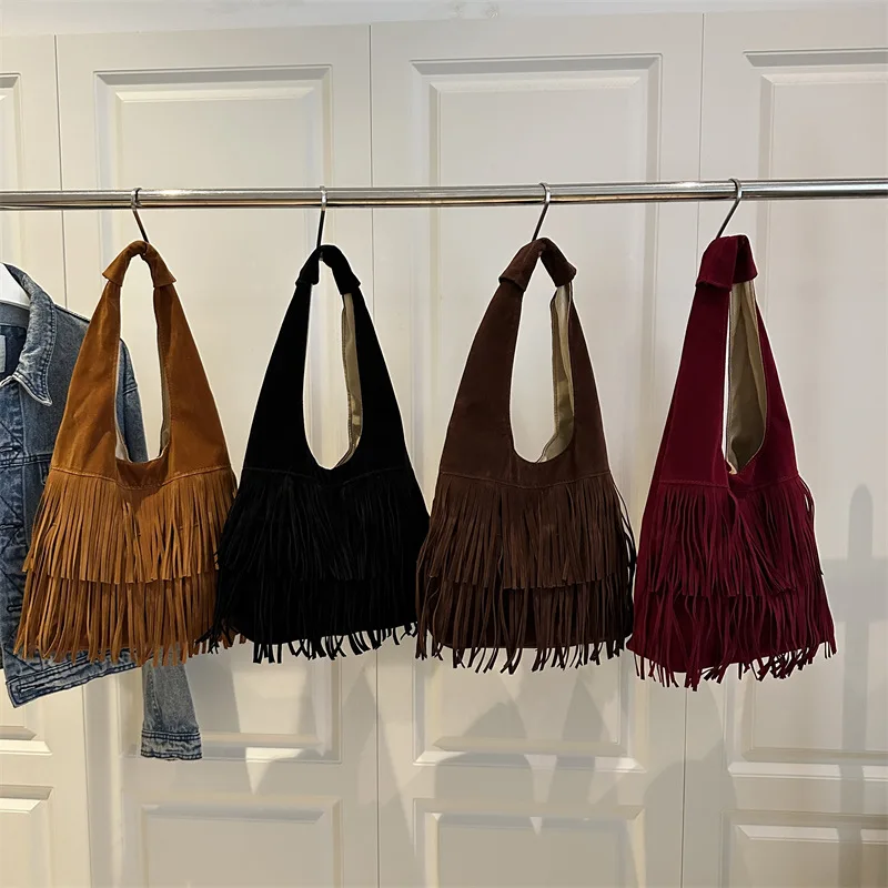 

Korean Version Pure Color Large Capacity Retro Casual Commuting Texture Deerskin Velvet Underarm Tote Bag