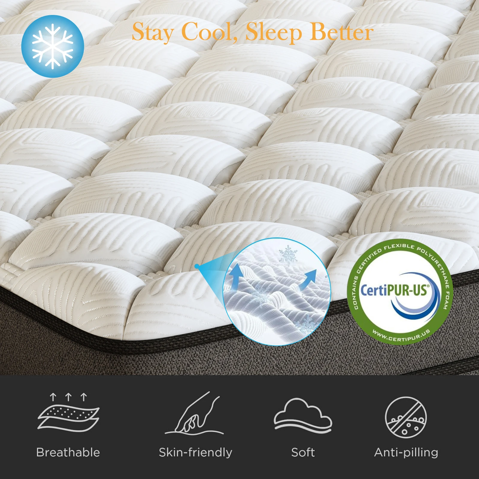 12inch Mattress in Twin, Full, Queen, And King Sizes - Ergonomically Designed, Medium Firm Hybrid Mattress, Cooling, Motion Isolation, Certipur- - for Pressure Relief And Comfort,Box-Packed for Bedrooms, Guest Rooms And Hotels view 5