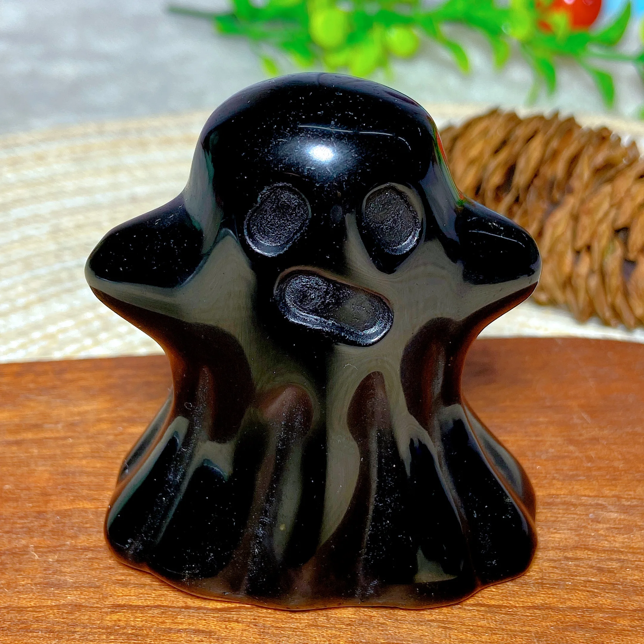 

Natural Crystal Black Obsidian Ghost polished Grave Carving Gemstones Reiki Witchcraft Halloween Decorations Holiday Gift Craft