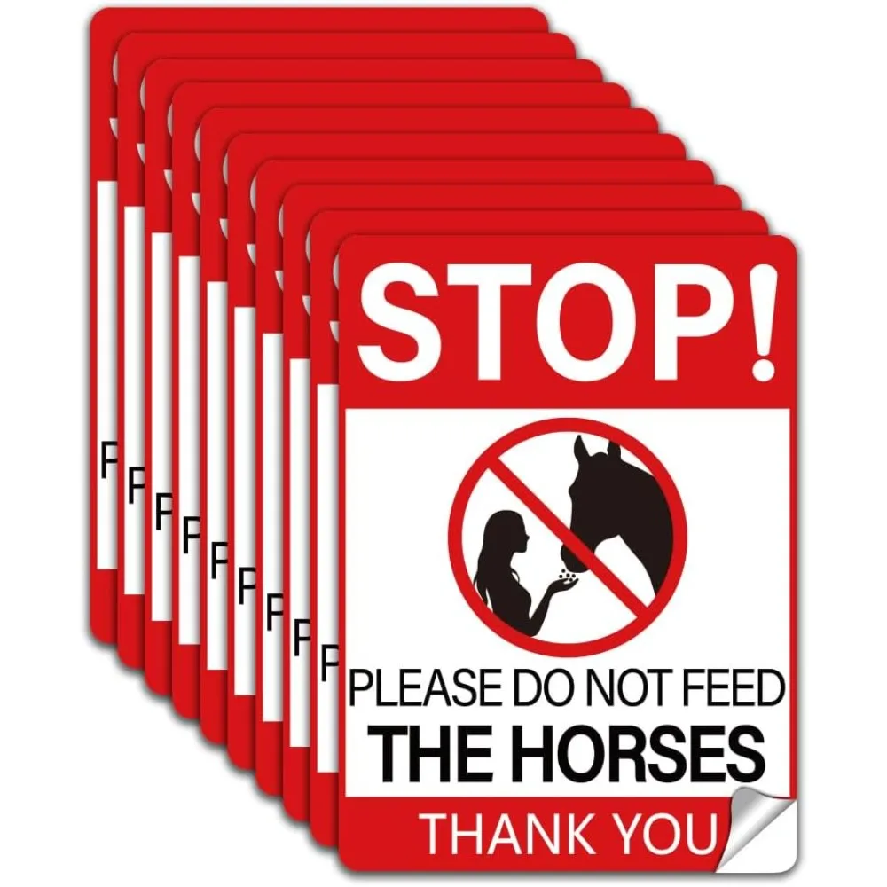 10Pcs Please Do Not Feed The Horses Thank You Sign Sticker Stop Feeding Horses Sign Self-Adhesive Vinyl Decal No Feeding Sign