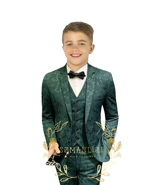 Jacquard  Boys Suit Wedding Tuxedo 3 Piece Formal Kids Jacket Set Pattern Young Full Outfit костюм для маль Terno Infantil Menin