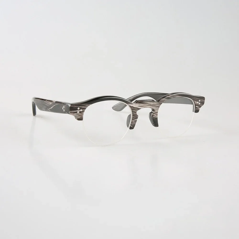 Eyewear Retro Half Rim Classic Rivets Handmade Buffalo Horn Reading Eyeglass Frames Women Men Prescription Unique Glasses Frame