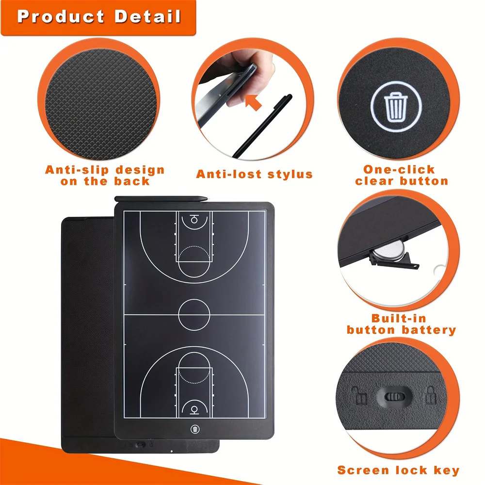 Electronic Basketball Coaching Board, LCD Screen Tactical Marker Board With Pen, Basketball Coaches Board With Lock Function