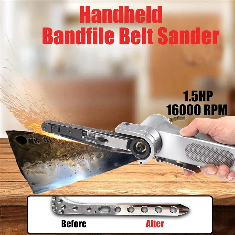 Szlifierka taśmowa pneumatyczna A79I z taśmą szlifierską 3/8 x 13 cali (grubość ziarnienia 60, 80, 120) do obróbki metalu i drewna.