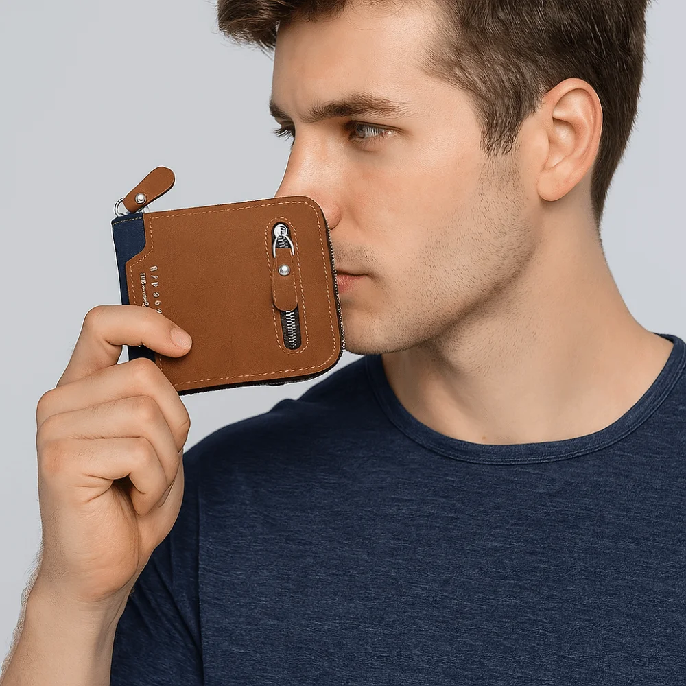 

Прочный многопозиционный мужской короткий кошелек на тонкой молнии из искусственной кожи, многофункциональный держатель для карт большой емкости, уличный