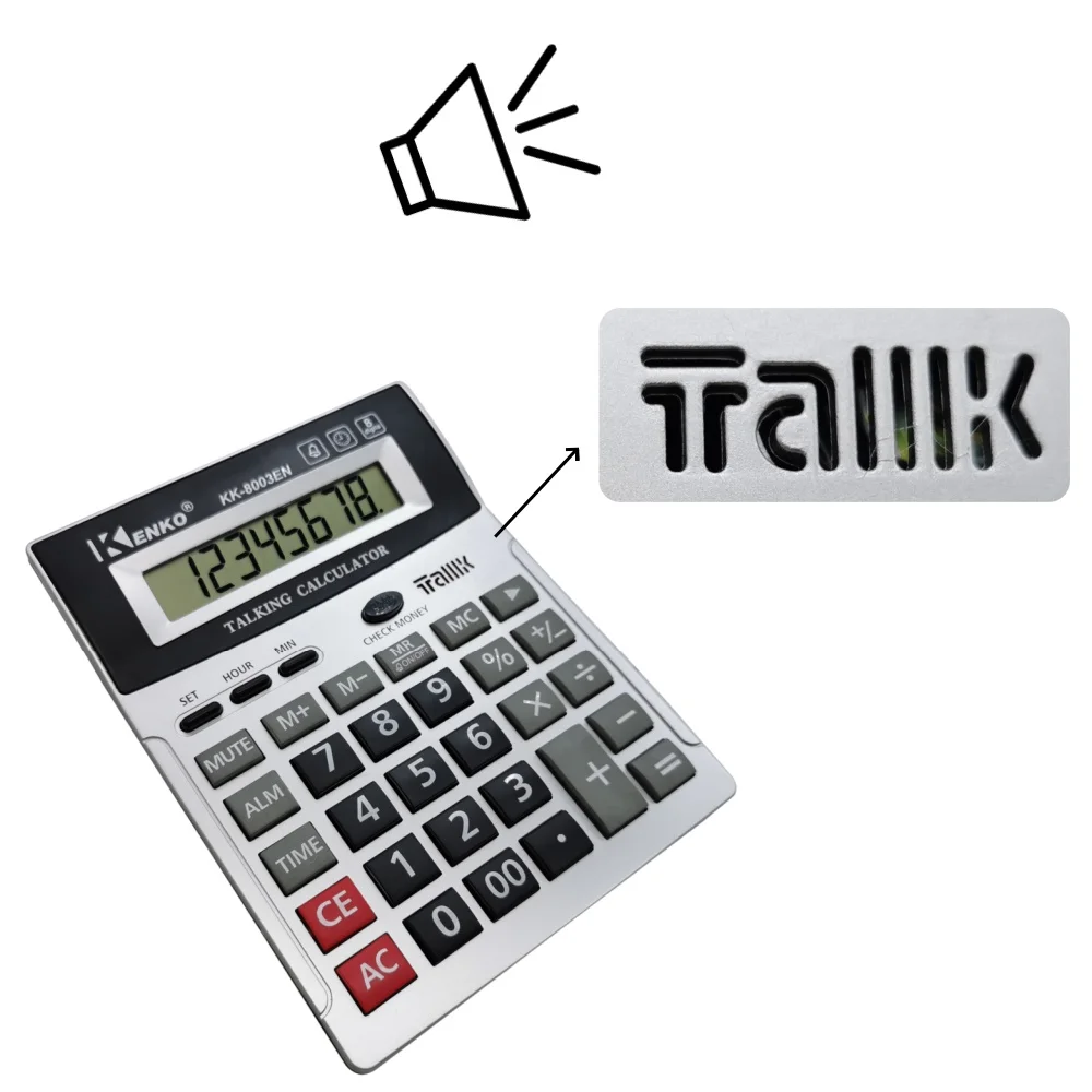 8 Digit English Talking Calculator With Alarm , Time Show, Check Money Office Computer