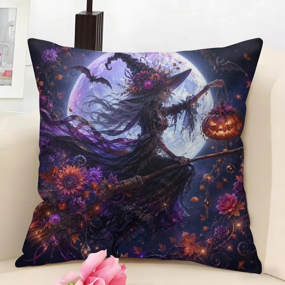 Midnight Moon Witch Double-Sided Printed Cushion Cover Pillowcase Decoration Cushion Cover Bohemian Home Sofa Decoration Gift