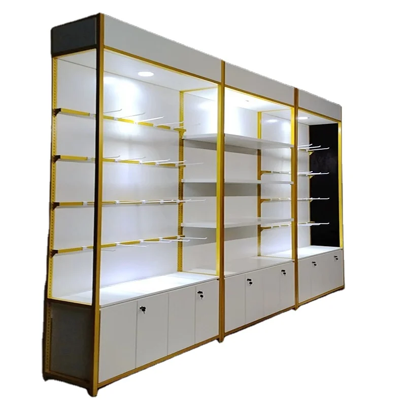 custom.Steel-wood Combination White Spray Supermarket Display Rack Multi-layer Adjustable Combination Display Cabinet
