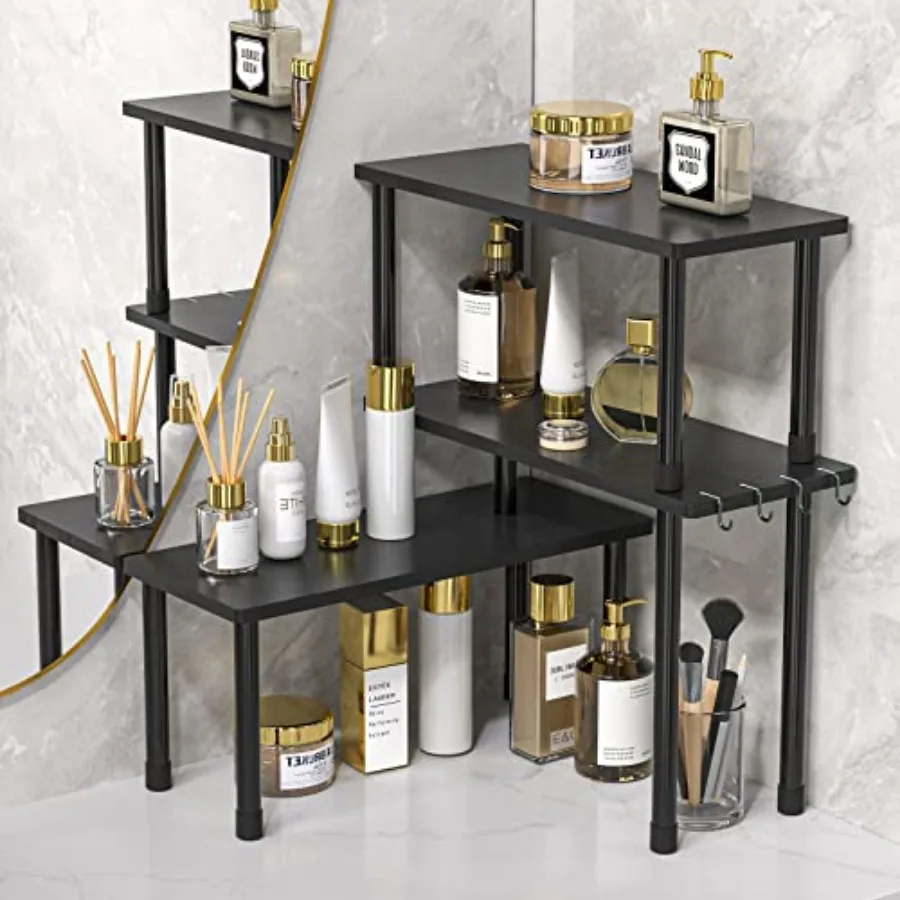 

Bathroom Organizer Countertop Counter 2 Tier Kitchen Corner Counter Shelf Separable for Multiple Use