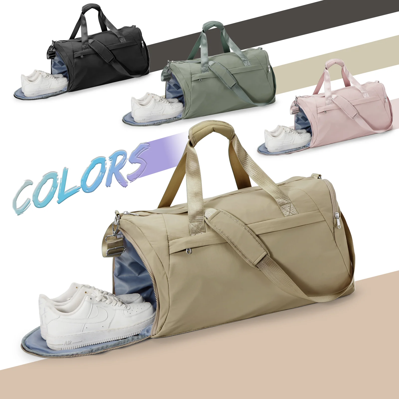 Large Travel Bag with Shoe Compartment, Foldable Nylon Gym Hand Bag, Waterproof Women's Weekend Bag, Shoulder Yoga Men Carry Bag