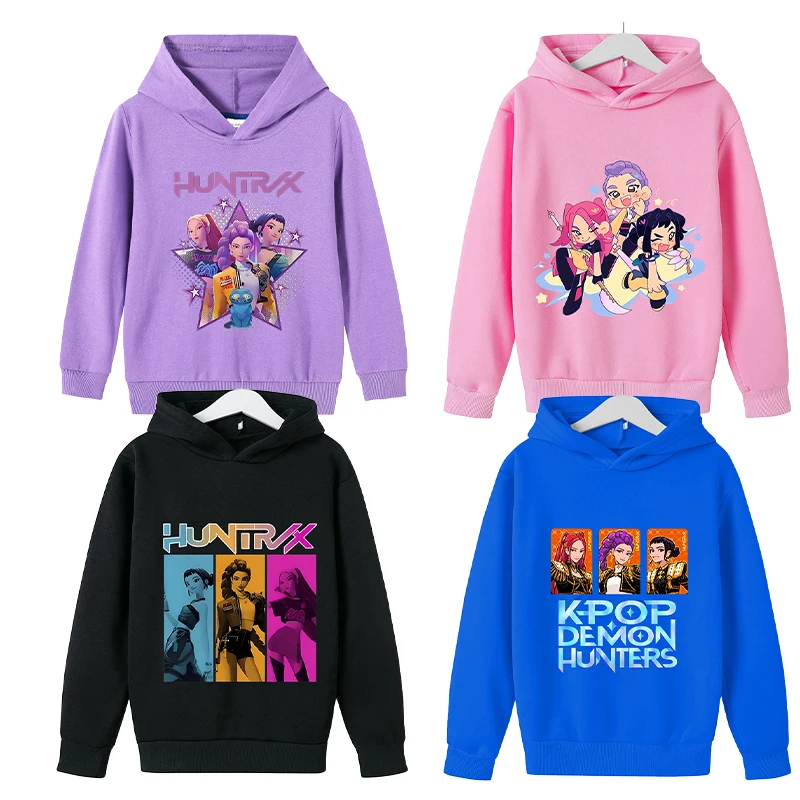 

2025 New KPop Demon Hunters Children's Autumn Thin Hoodie Girls Cool Pullovers Children Casual Sweatshirts Fashion Clothing Gift