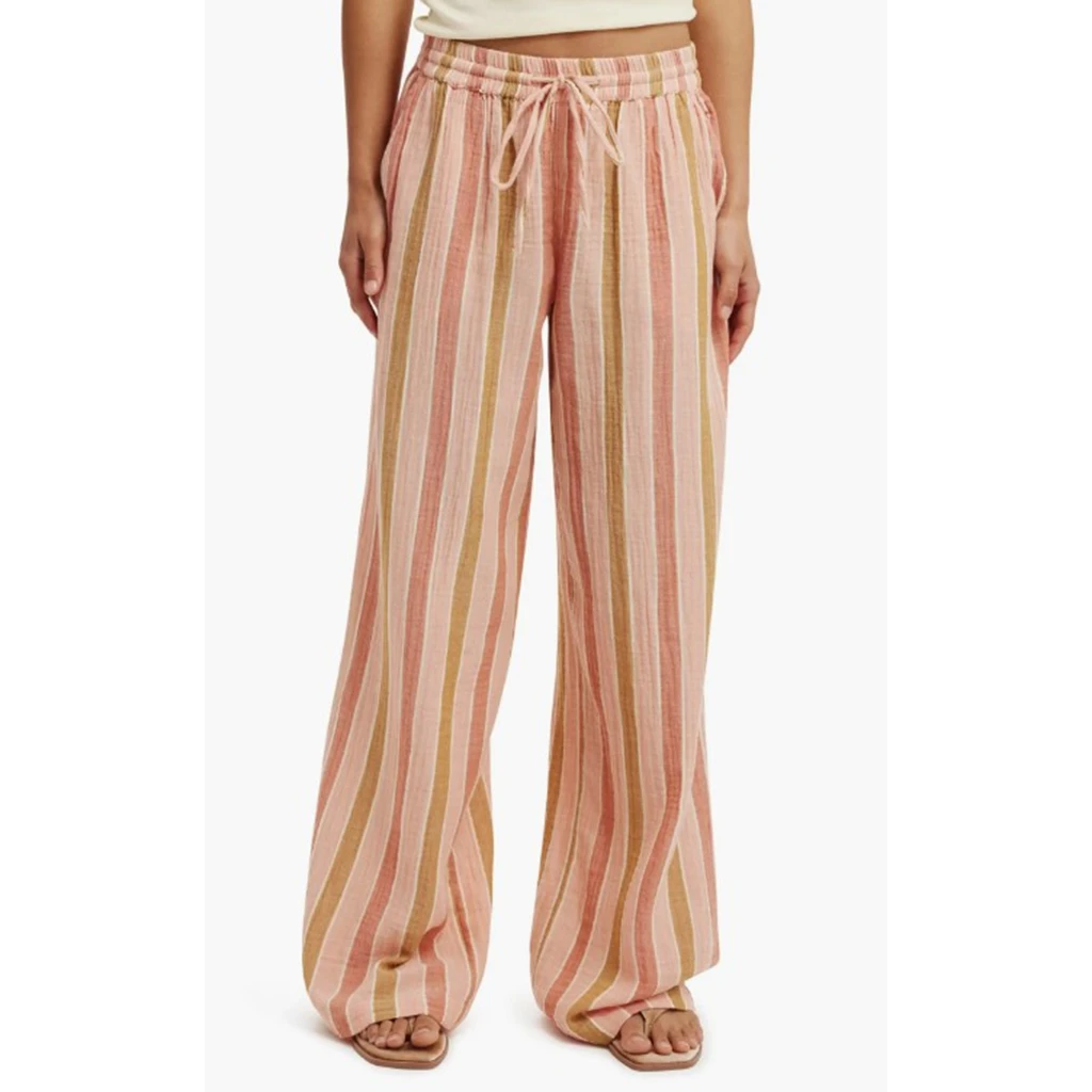 Women's Loungewear Game Striped Long Pajama Pants Classic Patchwork Lace-up Sleep Bottoms