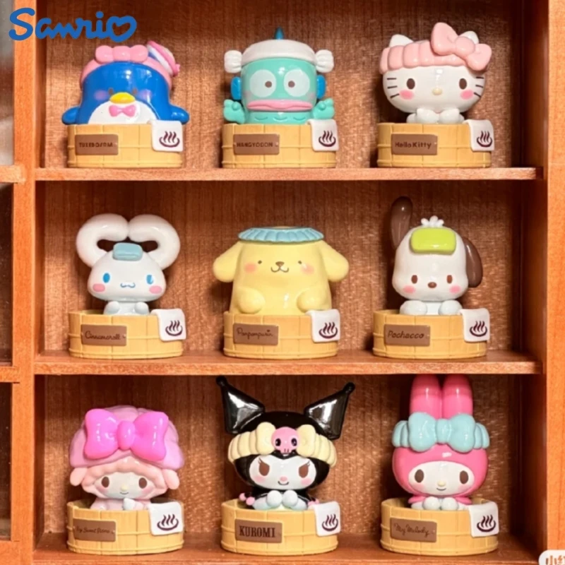 Sanrio Family Blind Box Cinnamoroll Kuromi Hello Kitty Pochacco Pompom Purin Gudetama Hot Spring Series Anime Figurine Toy Dolls