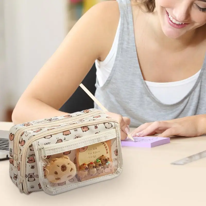 مقلمة كابيبارا اللطيفة المحمولة 9 مقصورة القرطاسية القلم انغلق واسعة فتح الفم قلم رصاص الحقيبة اللوازم المكتبية #3