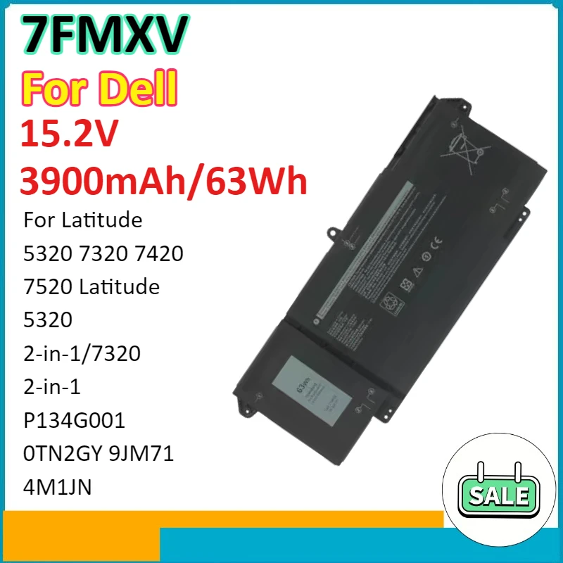 

7FMXV 3900mAh/63Wh Laptop Battery for Dell Latitude 5320 7320 7420 7520 Latitude 5320 2-in-1/7320 P134G001 0TN2GY 9JM71 4M1JN