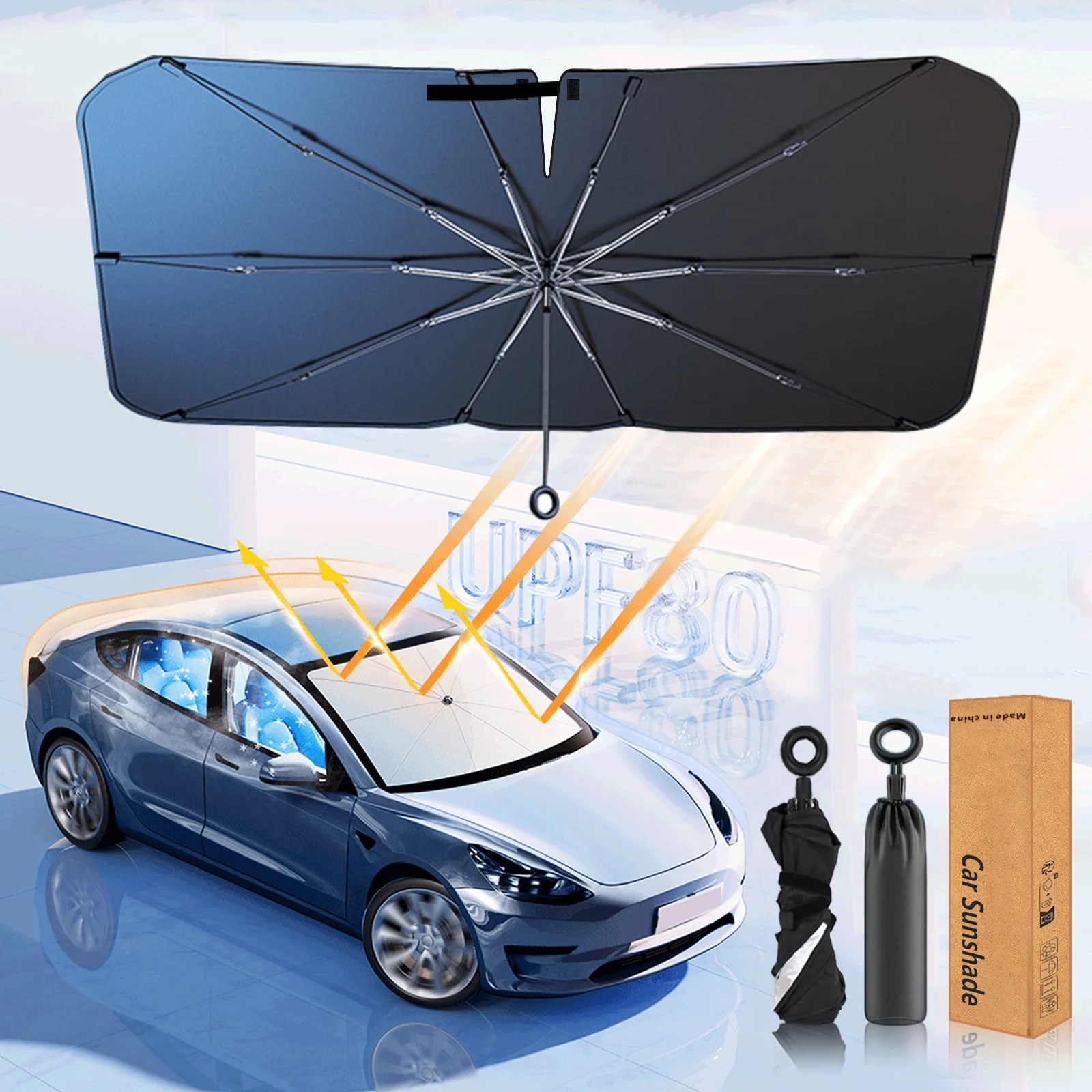 High quality Upgraded Car Windshield SunShades Umbrella Foldable w/ Pull Ring Auto Front Window Cover for UV Ray Block