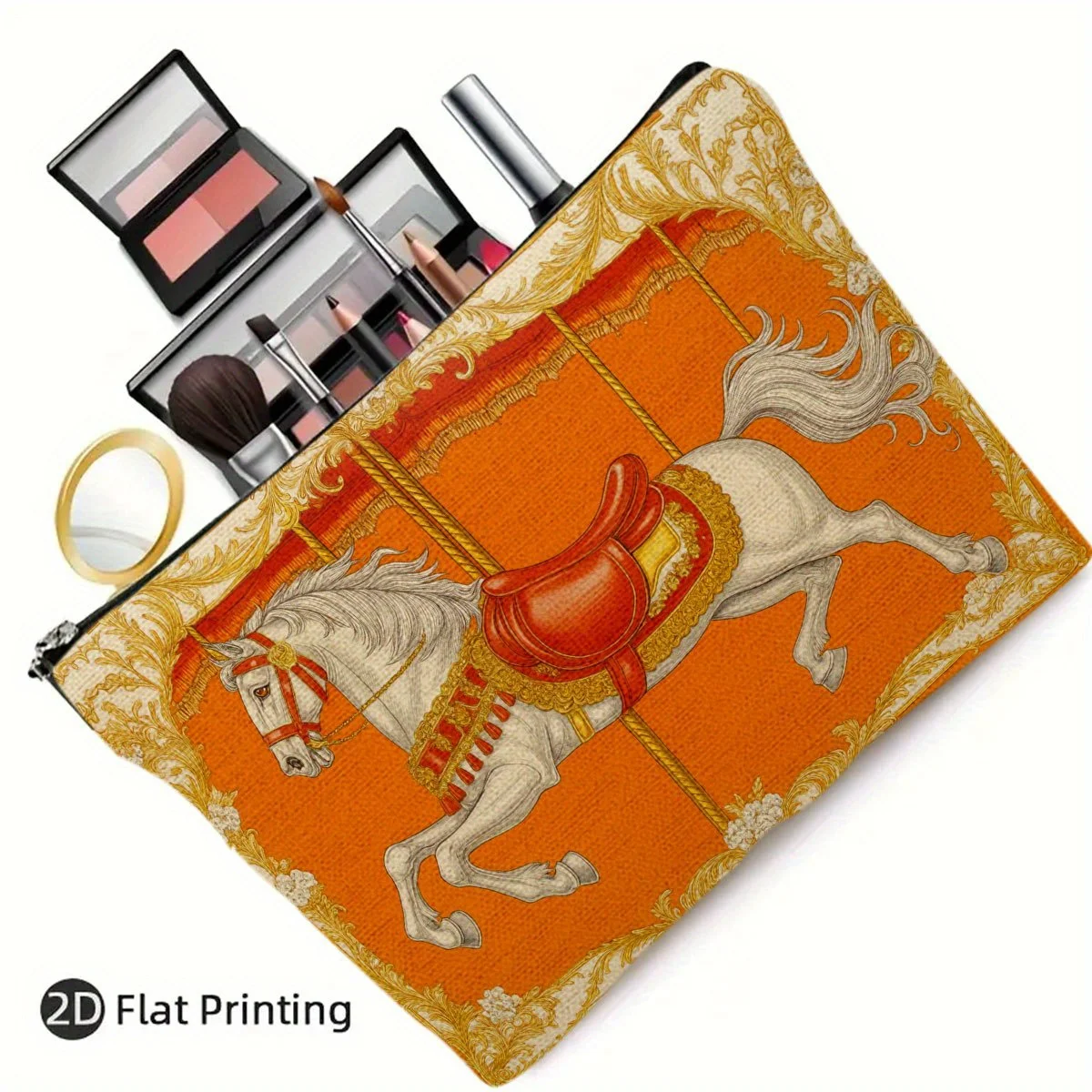 ゴージャスな木製馬の化粧バッグ - 女性用のかわいい多機能ジッパーポーチ、ジュエリー収納バッグ