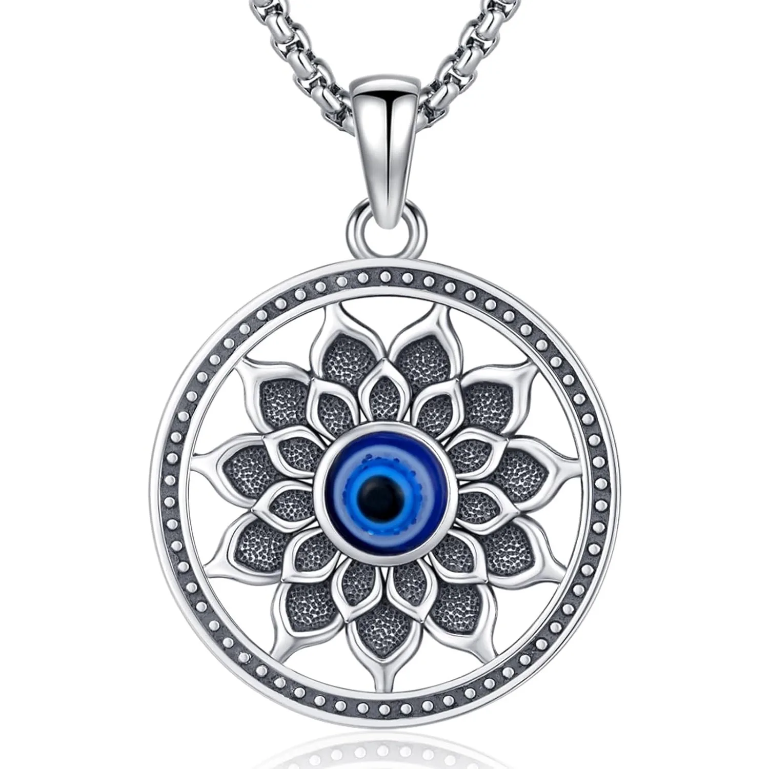

Lotus Evil Eye Necklace 925 Sterling Silver Moonstone Evil Eye Lotus Pendant Necklace Jewelry for Women Thanksgiving Christmas
