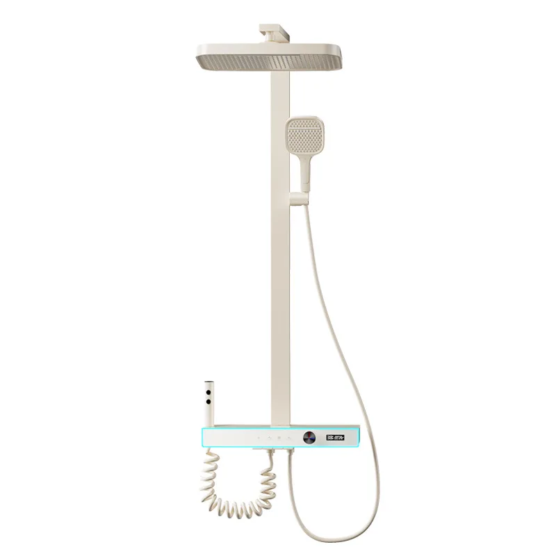 

Milk white shower shower set large storage home smart digital display bathroom pressurized bathroom