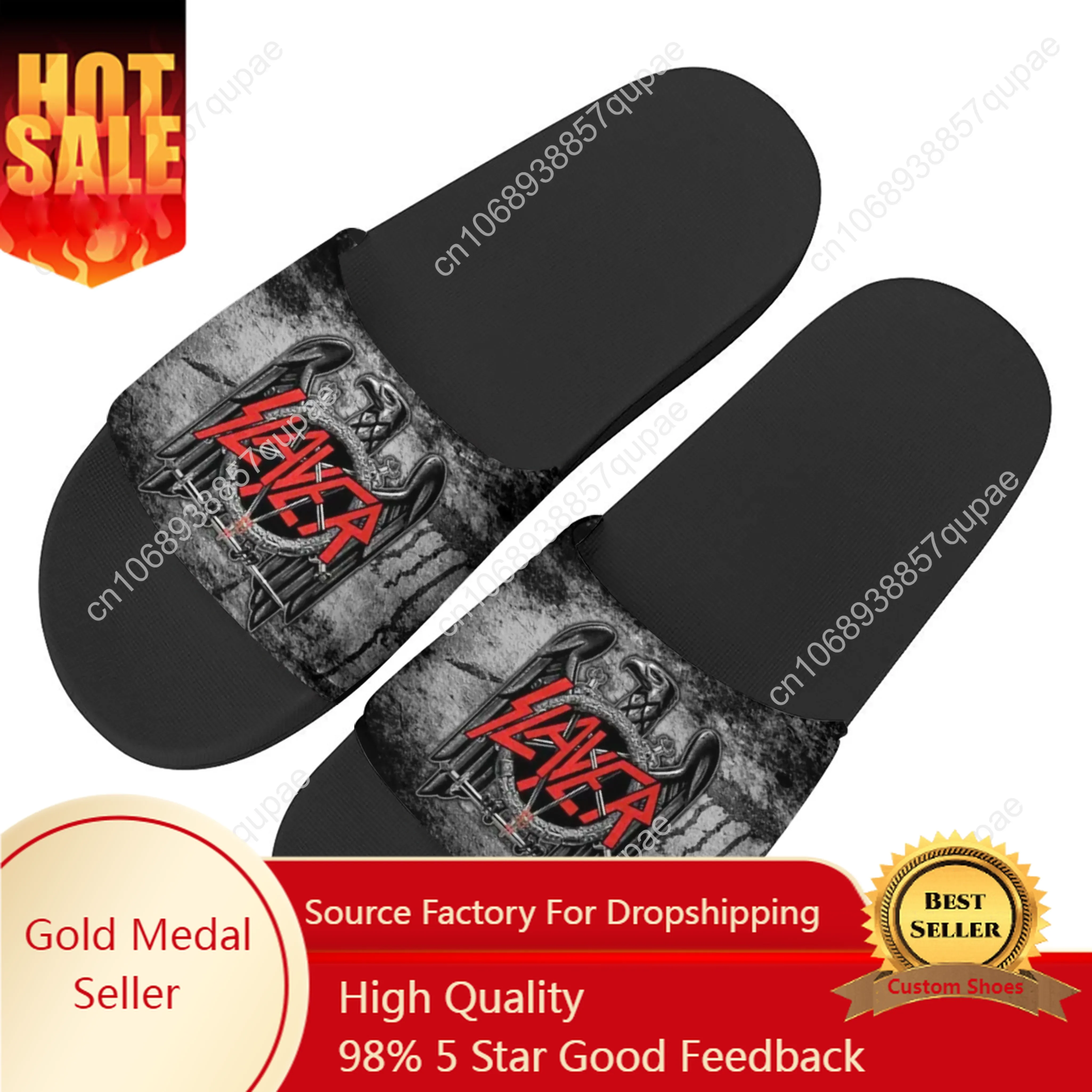 

Slayer Heavy Metal Rock Band Horror Scary Slippers Home Water Shoes Men Women Teenagers Beach Pool Sandals Custom Summer Slipper