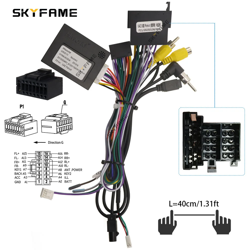 

SKYFAME для UAZ Patriot UA02.10 16-контактный автомобильный жгут проводов адаптер Canbus Box декодер Android радио кабель питания