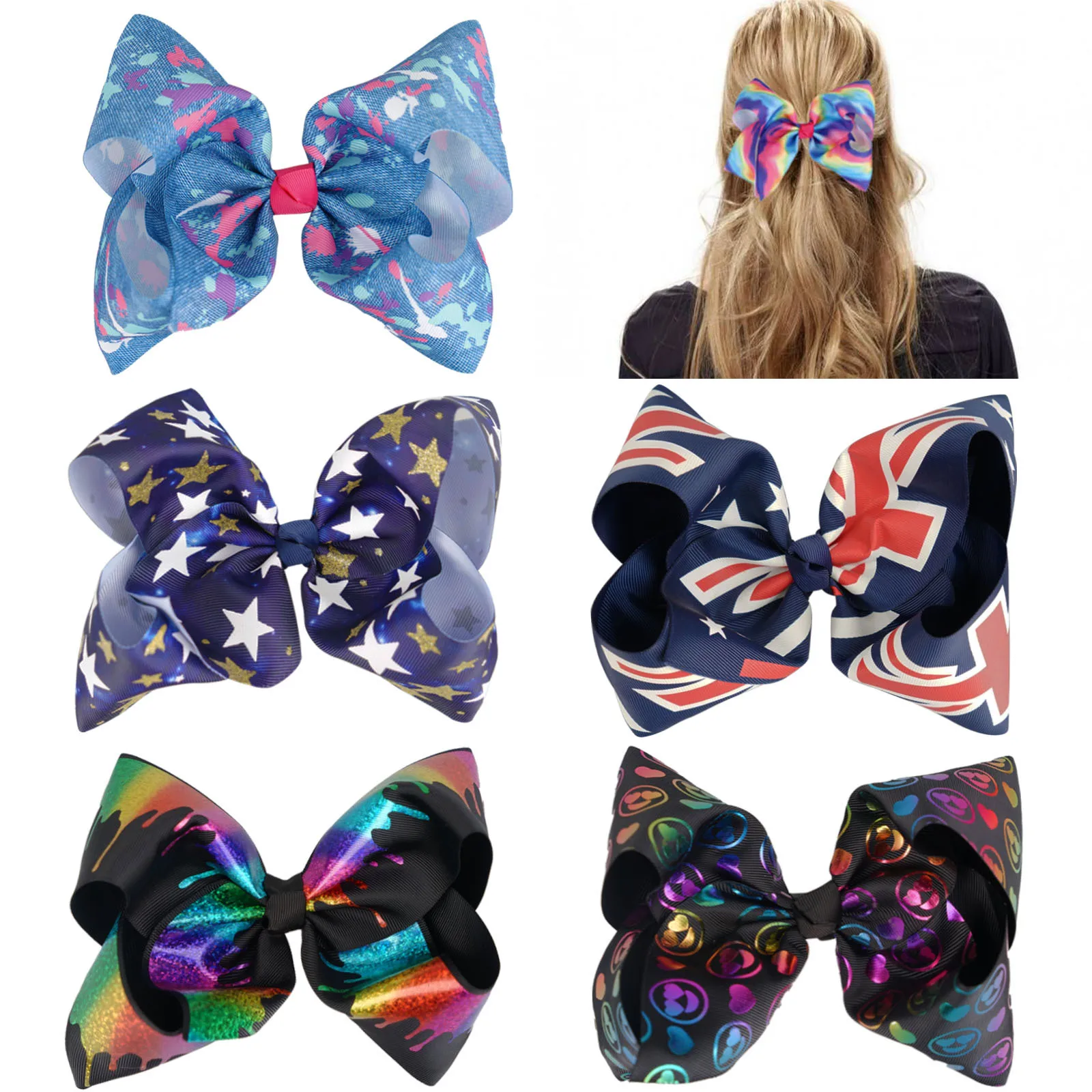 8 Inch Solid Large Hair Bow For Girls Kids Handmade Grosgrain Ribbon Bow With Clips Boutique Hairpins Hair Accessories