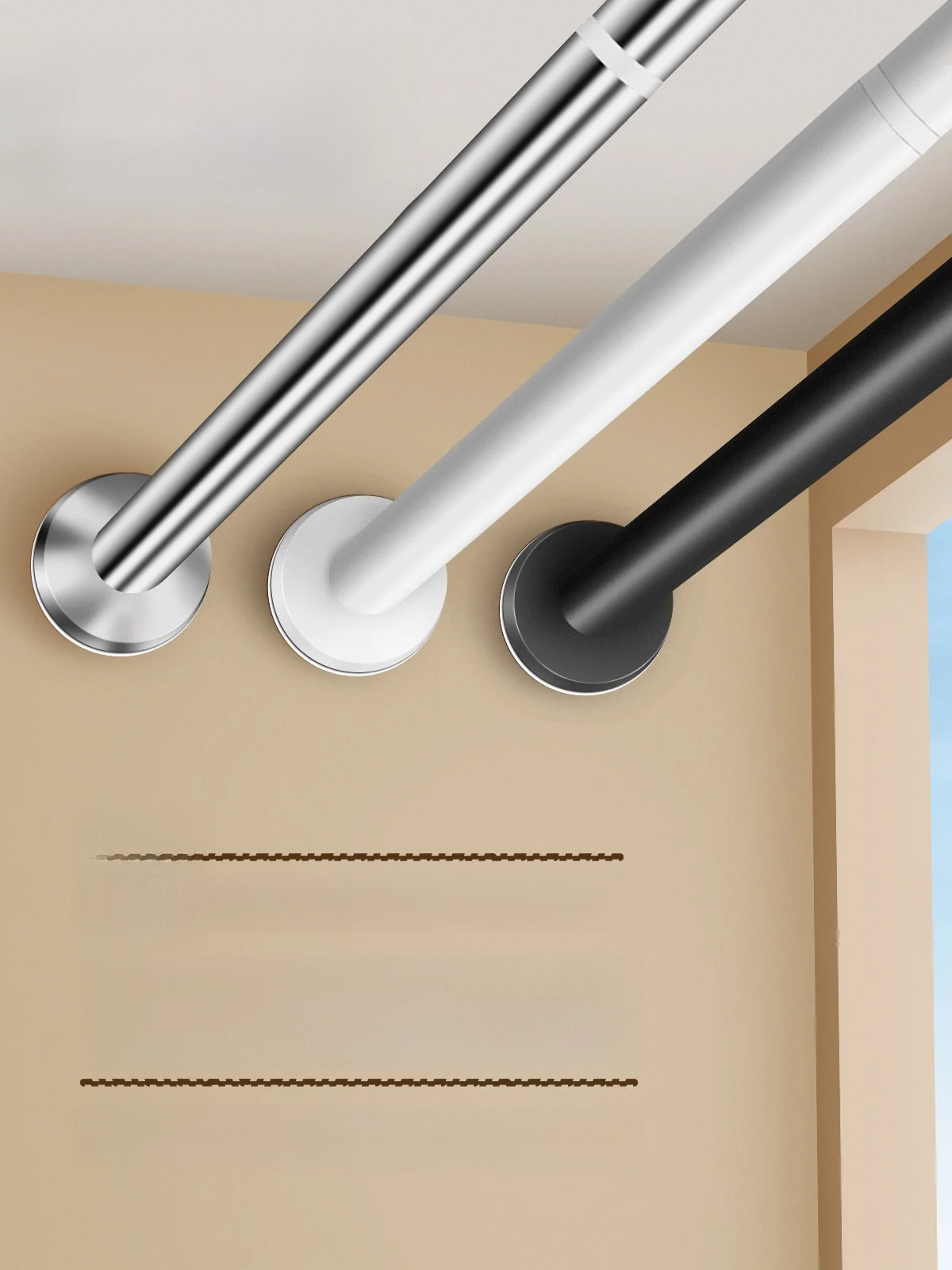 

Утолщенная штанга для ванной из нержавеющей стали без сверления, регулируемая, для сушки и хранения одежды, домашняя вешалка-держатель