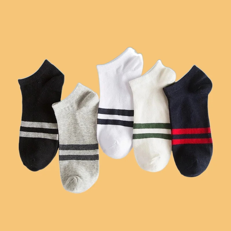 5/10 Pairs Sweat Absorbing Breathable Casual Anti-Slip Solid Color Short Ankle Socks High Quality Men Thin Polyester Boat Socks