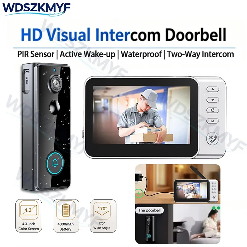 Waterproof 4000mAh Video Monitoring Doorbell 4.3 Inch IPS sc