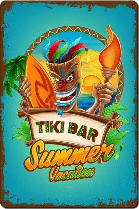 

Painting Tiki Bar&Rules Tin Plaque For Pub Music Bar Club Decoration Home Decor Vintage Metal Sign Wall 8x12 inch