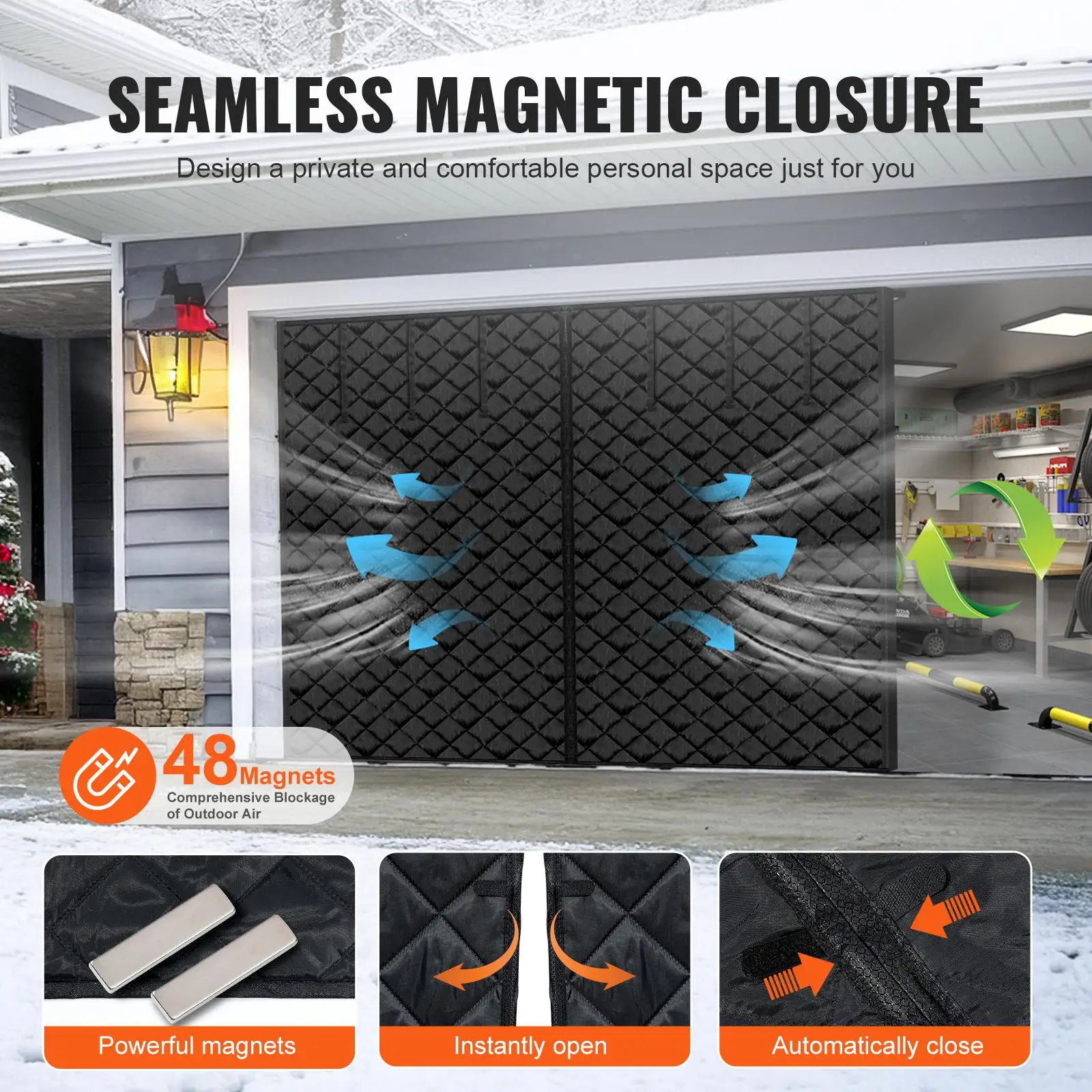 9x7FT Magnetic for garage Door Insulation Curtain 300D Oxford Fabric Thermal for winter Door Screen Heavy Duty Weighted Bottom Easy Assembly Draft Blocker