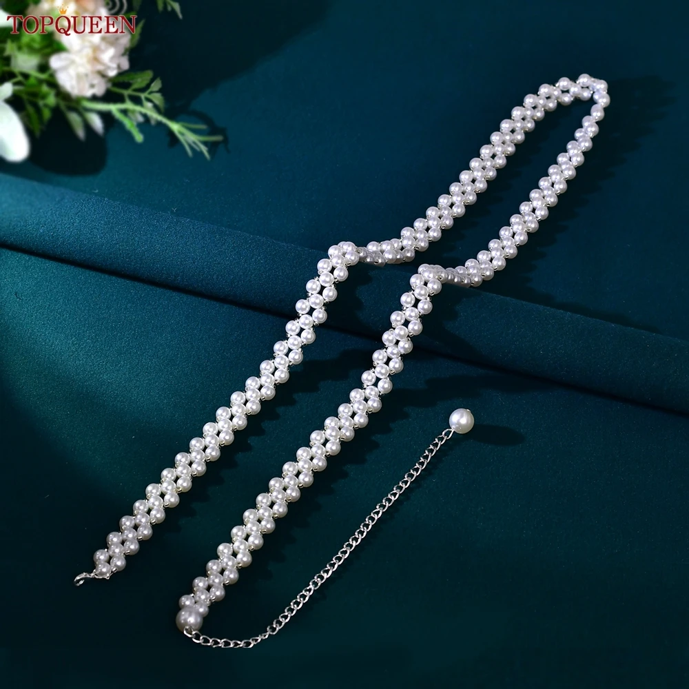 TOPQUEEN Pearls Wedding Dress Chain Belt Bridal Thin Beaded Women Party Skirt Marriage Bridesmaid Decoration Sash Fashion S398 image 5