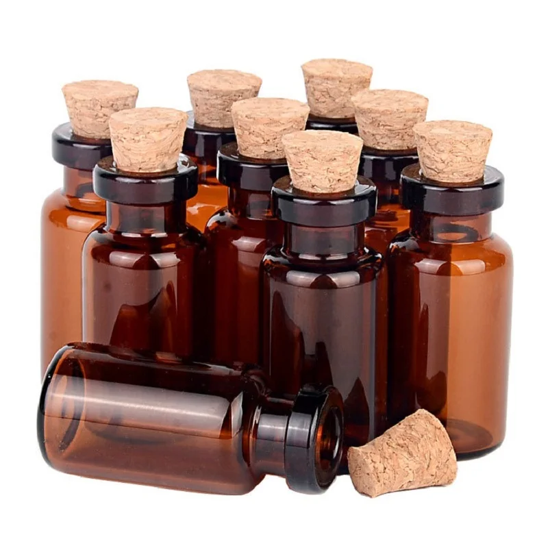 100 pcs 16 * 35mm brown glass bottle with wooden stopper can be used for DIY jewelry pendant of perfume essential oil bottle