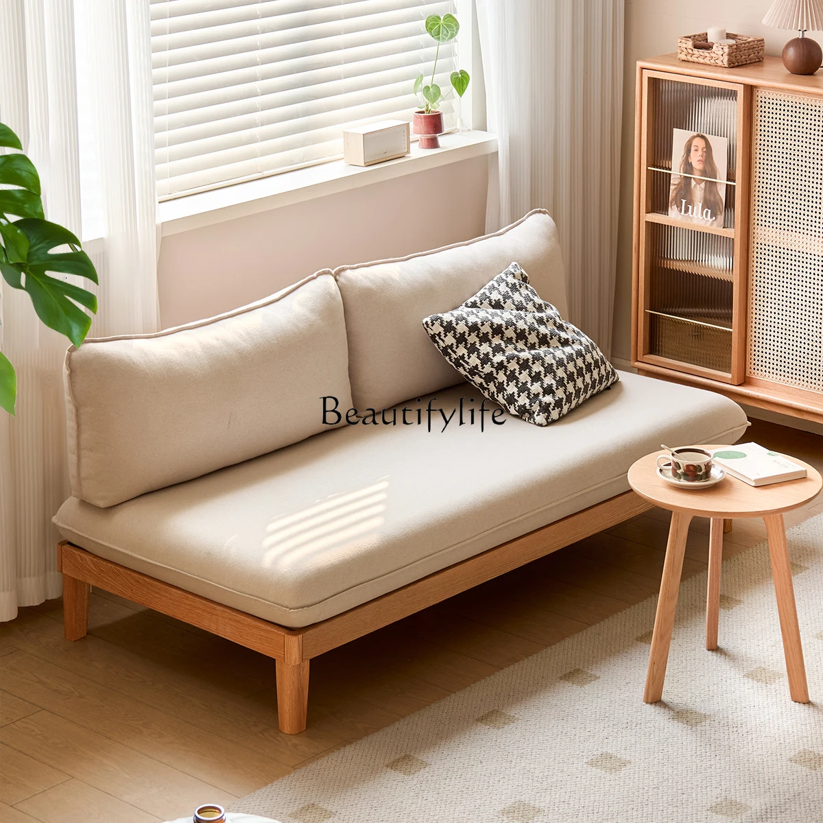 

01 Oak solid wood armless sofa living room simple modern small apartment fabric