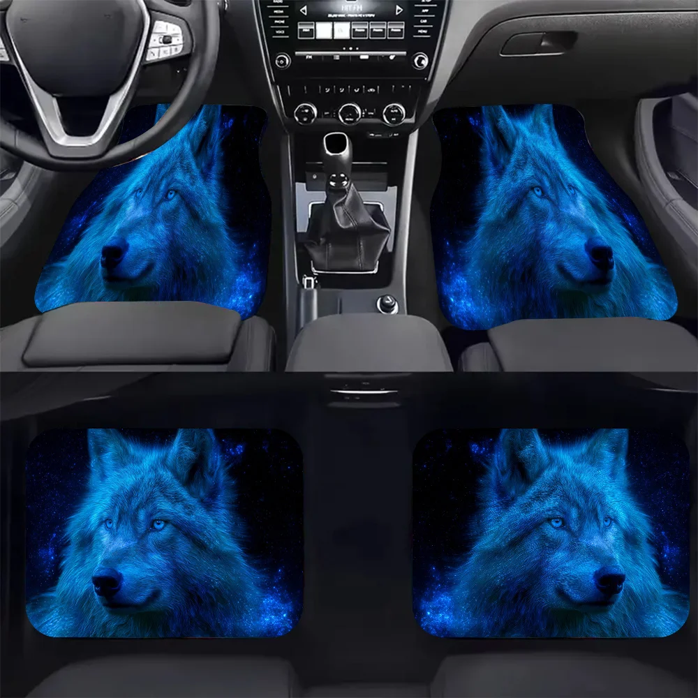 4pcs Celestial Wolf Gaze Printed Car Floor Mats - Easy To Clean, Fit For All Vehicles, Perfect Gift For Friends Or Family, Car I