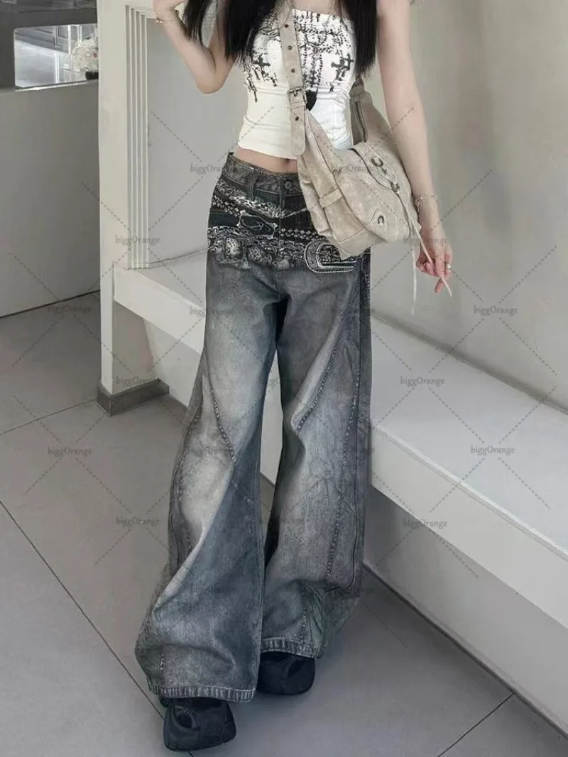 جينز هاراجوكو Y2K أوروبي أمريكي كبير الحجم موديل 2025 جينز نسائي عالي الشارع بتصميم هيب هوب غير رسمي فضفاض واسع الساق #3