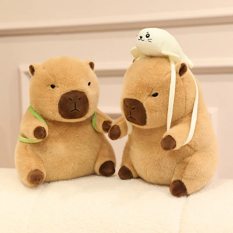 Poupée Capybara marron 20 ~ 40cm, jouet en peluche assis, Animal de dessin animé avec sac à dos, chapeau habillé, cadeau en peluche