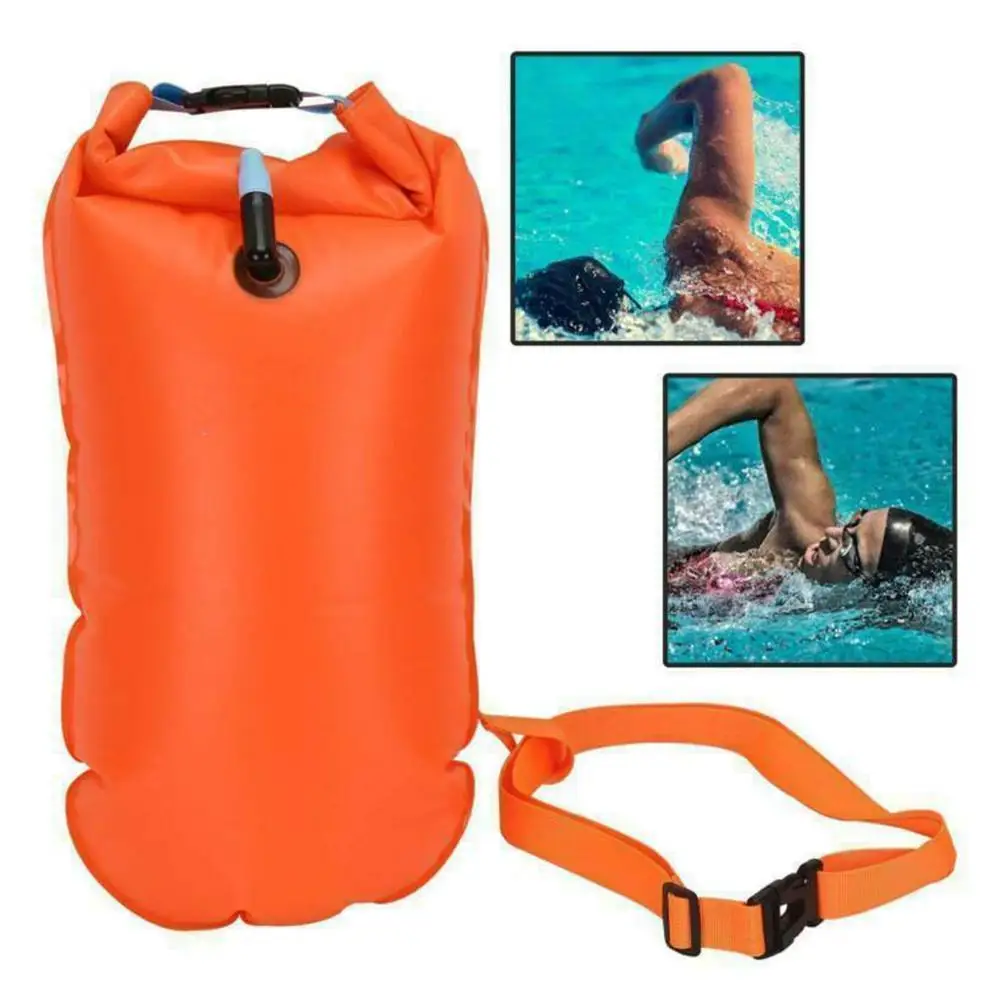 Inflatable Open Swimming Buoy Tow Float Dry Bag Double Air Bag With Waist Belt For Swimming Water Sport Storage Safety Bag