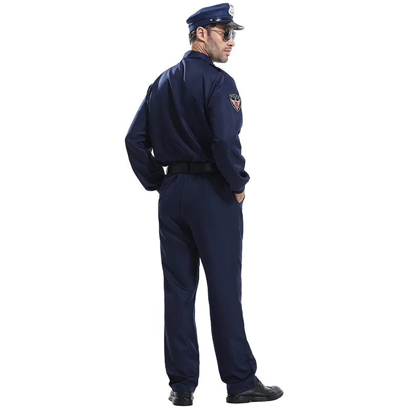 Herren Polizisten-Kostüm, dunkelblaue Polizeiuniform, Halloween-Kostüm für Erwachsene, Cosplay, Polizisten-Bühnenauftritt, Polizistenkleidung – Detail 5