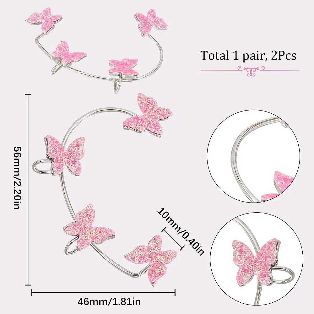 1 Box 2Pcs Butterfly Ear Cuffs Butterfly Ear Cuff Earrings Bling Butterfly Earrings Wrap Crawler Earrings No Piercing Ear Cuff