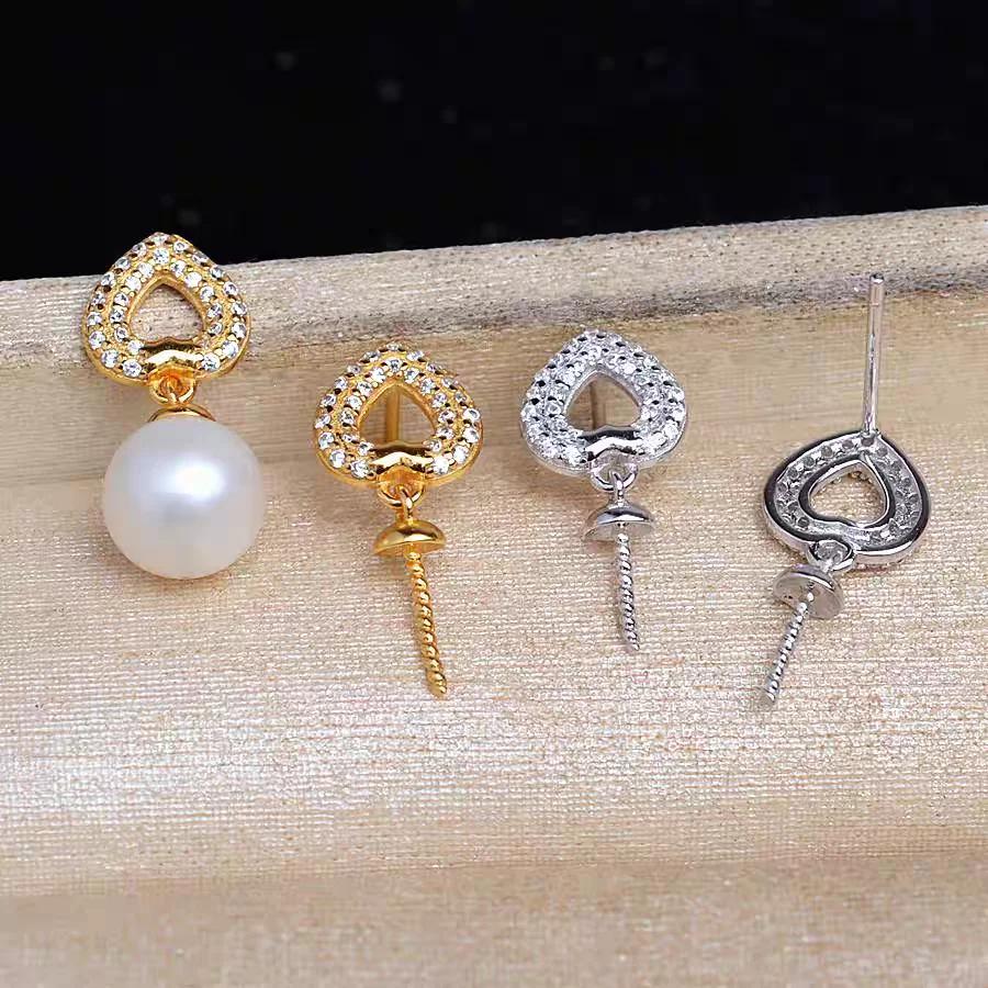 

S925 Sterling Silver Earrings Base Findings Mountings Jewelry Mounts Fittings Accessories for 8-11mm Pearls 3 pairs/lot