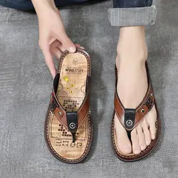 Shiatsu Male Slipper Soft Men's Shoe Beach Outdoor Sabot Flat Leather Flip Flops Slides Elegant Original High Quality Fashion