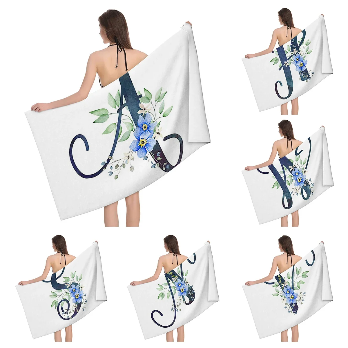 

1 шт., пляжное полотенце с цветочным венок и буквенным узором, пляжное одеяло из ультратонкого волокна, очень впитывающее банное полотенце, подходит