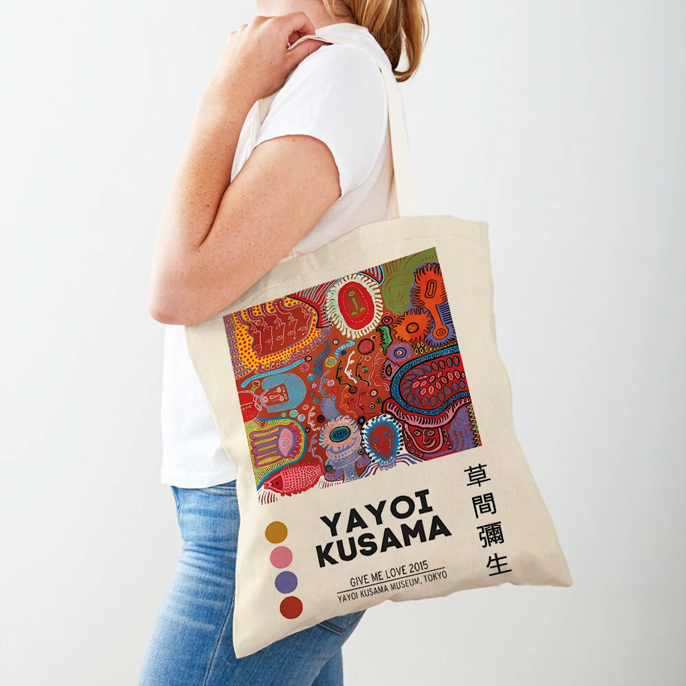 Japanese Yayoi Kusama Print Shopper Bag Weird Mother-in-law Wave Abstract Painting Casual Handbag Fashion Women Shopping Bags