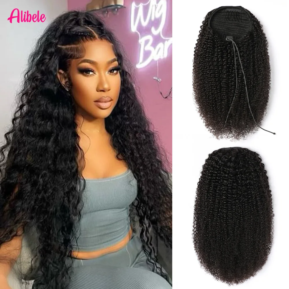 

Alibele 100% Human Hair Afro Kinky Curly Drawstring Ponytail Extensions Burmese Hair For Black Women Kinky Curly Hair Extension