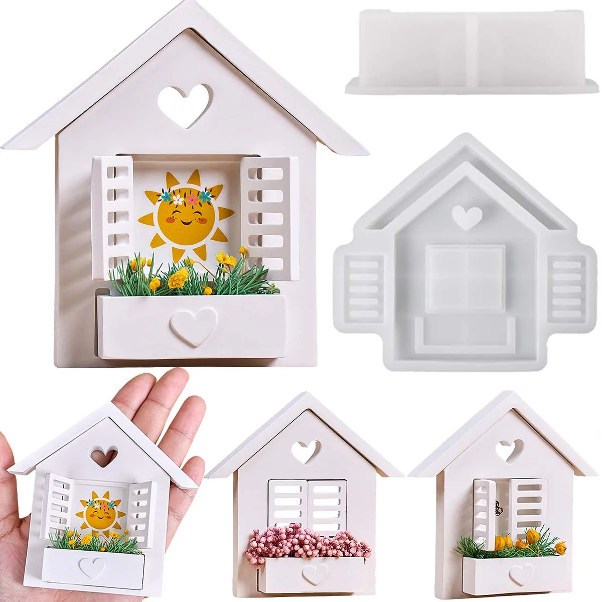 Liebe Haus Vase Silikon Form DIY Haus Fenster Blume Anordnung Aromatherapie Gips Formen Zement Harz Handwerk Machen Home Deco